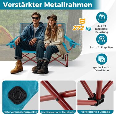 Крісло для кемпінгу Costway: складане, з регульованими підлокітниками, тримачами для напоїв та сумкою, вантажопідйомність 272 кг, для відпочинку, риболовлі, пікніків (зелене, блакитне)