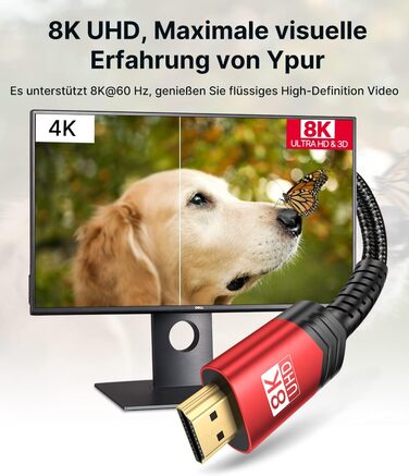 Кабель HDMI JSAUX 8K 3 метри (2 шт.) | 48Gbps, 8K@60Hz, 4K@120Hz, HDR10+, eARC, HDCP 2.2/2.3, Dolby Vision, сумісний з PS5, PS4, UHD TV, монітором - Червоний
