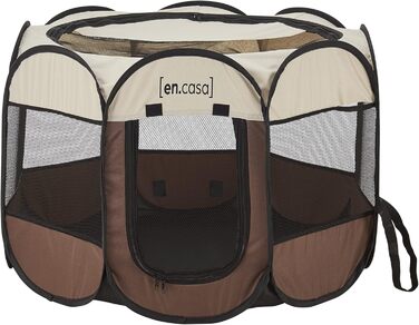 Вольєр для собак en.casa Telford 43x74x74 см, Pop Up, для дому та вулиці, коричневий/кремовий