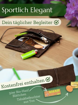 Premium Tobacco Pouch made of Wild Leather - Separate Paper & Filter Compartment - Handcrafted Tobacco Bag - High-Quality Rolling Pouch for Tobacco (Dark Brown)