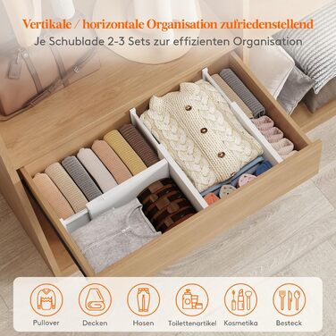 Lifewit Drawer Dividers Set, Plastic, for Internal Length 27–40cm & Height >10.5cm Drawers, Adjustable Organizer System for Closet/Bedroom/Dresser/Kitchen/Office, White (4, for Internal Length 34–50cm & Height ≥15.5cm)