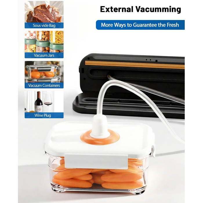 Вакуумний пакувальник FANNOU 5-в-1 для продуктів харчування, з зовнішнім вакуумуванням для банок та контейнерів, чорний