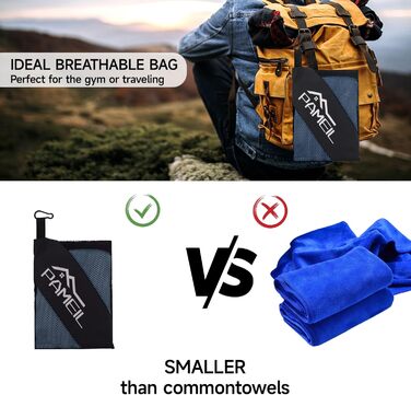 Набір рушників з мікрофібри Pameil (2 шт.) - великий (160x80 см) + маленький (80x40 см), компактні та швидковисихаючі, для спорту, подорожей, пляжу, колір морської хвилі