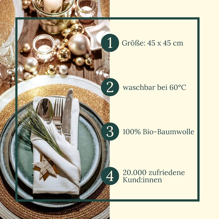 BewusstGrün I 12 Fair & Sustainable Cloth Napkins + Folding Instructions | 100% Organic Cotton | 45x45 cm Gray