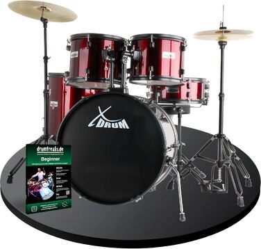 XDrum Rookie 22' барабанний комплект Ruby Red - ідеальний для початківців, стильна фурнітура, з паличками 5B та інструкцією