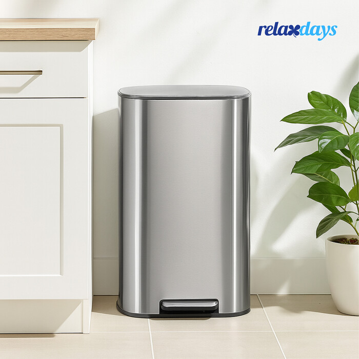 Relaxdays 50-Liter Stainless Steel Kitchen Trash Can