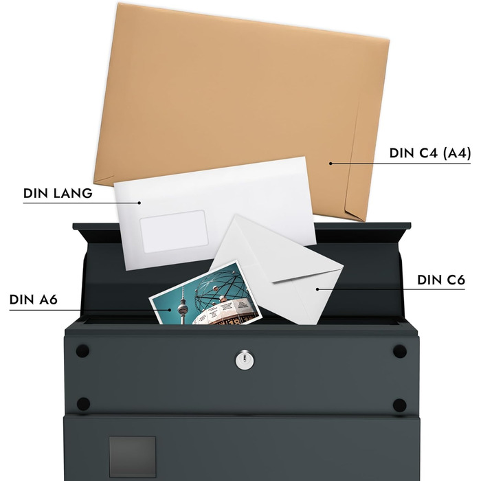 Поштовий ящик Forgard Helsingborg антрацит з газетницею, RAL 7016, персоналізований, з монтажним комплектом. З цинкової сталі, сучасний дизайн.