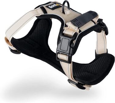 Нашийник для собак Lionto, м'який нейлон, розмір S, анти-тяга, 2 кільця, 4 регульовані ремінці, 2 застібки, гумовий хват, бежевий