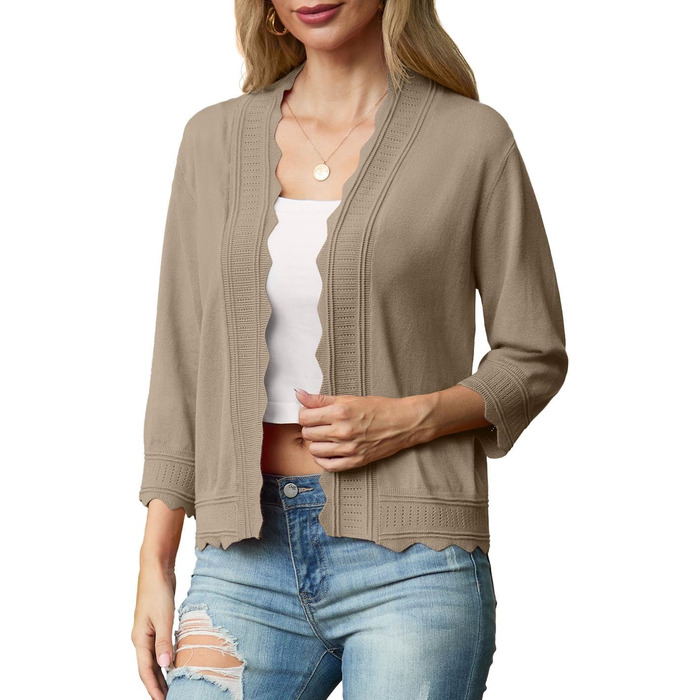 Жакет жіночий літній в'язаний з рюшами, Cardigan Greceree, khaki, розмір M