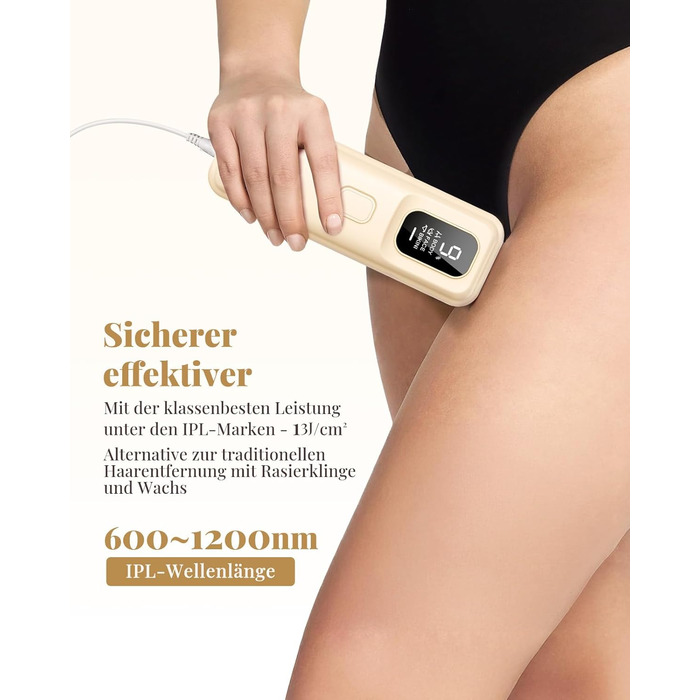 Пристрій для епіляції IPL Laser - Безболійний пристрій для видалення волосся IPL з 9 рівнями інтенсивності, 999,900 світлових імпульсів для дому, тіла, обличчя, зони бікіні та пахв (Бежевий)