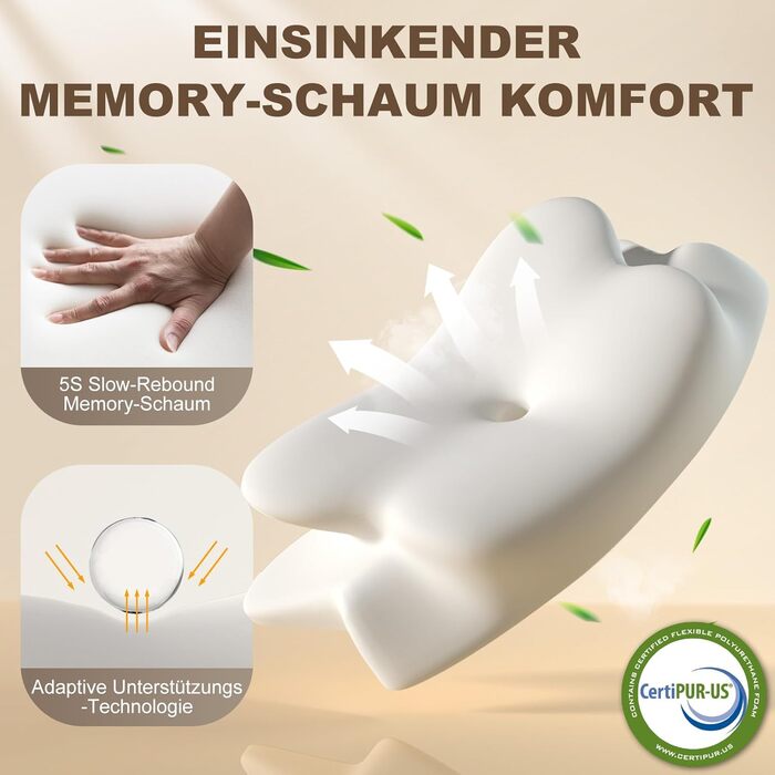 Ортопедична подушка для шиї та плечей: подушка з memory foam для сну на спині, боці та животі. Ергономічна подушка з підтримкою шиї (66 x 40 x 14 см)