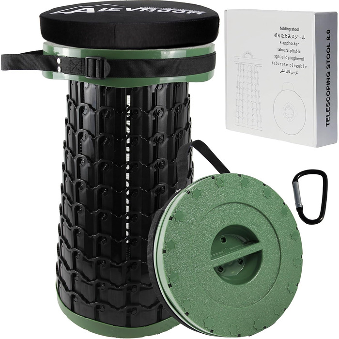 Розкладний телескопічний стілець Alevmoom для риболовлі та відпочинку на природі, 50 см, 450 кг, темно-зелений