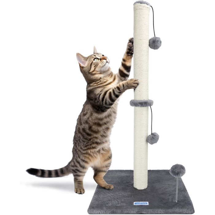 Котячий кігтетоп Nobleza, 80 см, сірий, з мотузкою та іграшкою