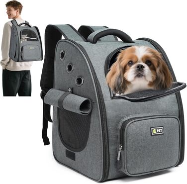 Рюкзак для собак та котів ALLSOPETS - дихаючий, складний, з фіксатором, для подорожей та прогулянок (темно-сірий)