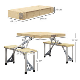 Outsunny Folding Picnic Table Garden Seating Set with Bench & Umbrella Hole, Portable Made of Fir, Ideal for Garden & Camping
