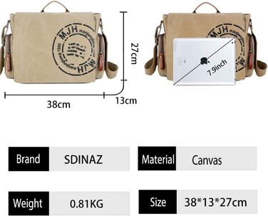 SDINAZ Leinwand Messenger Bag: Сумка-месенджер на плечі для iPad 7.9 дюймів, унісекс, з тканини для яхтингу, для роботи та подорожей, Army Green (Kaki)
