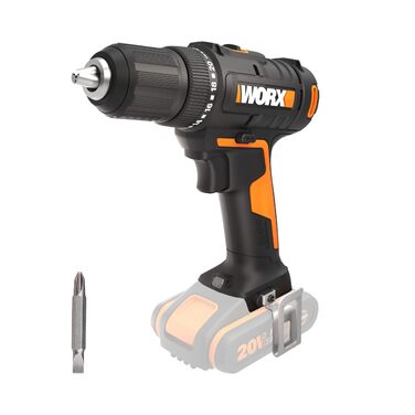 WORX WX108 акумуляторний дриль-шуруповерт 20V – універсальний інструмент для свердління та закручування – 2-ступінчастий діапазон швидкості та 20+1 налаштування крутного моменту до 45Nm – з патроном 13 мм, 40Nm, без акумулятора та зарядного пристрою