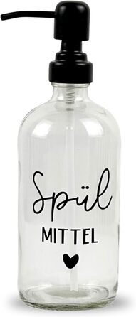 Glass Soap Dispenser 500ml - Dish Soap Dispenser for Kitchen, Soap Dispenser for Bathroom, Black Pump Dispenser (Clear Glass Hand Soap with Metal Dispenser)