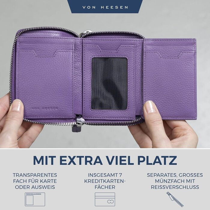 VON HEESEN Leather Wallet with RFID Blocker - Wallet for Women & Men made of Genuine Leather - Wallet with Coin Pocket - Purse for Women and Men in Violet
