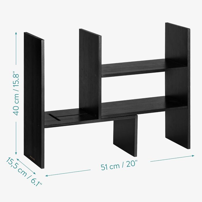 Navaris Acacia Desk Organizer 64x15.5x40 - Desk Shelf Organization System Adjustable - Corner Shelf for Kitchen Office Bathroom Shelf Attachment - Natural (Black)