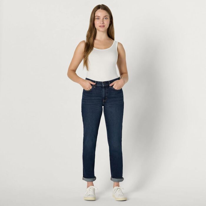 Джинси жіночі Amazon Essentials Boyfriend Crop, середньої посадки, еластичні, темно-сині (44)