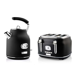 Набір Westinghouse Retroline: тостер та чайник, чорний (1.7 л, фільтр від накипу, захист від перегріву)