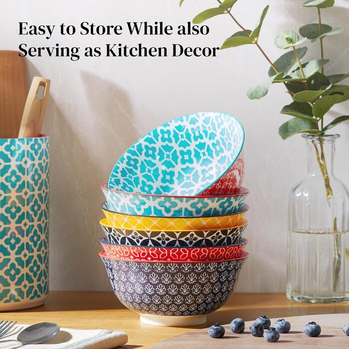 Набір мисок DOWAN 6 шт., 680 мл, для мюслі, супу, салату, сніданку, обіду, святковий набір, квітковий дизайн