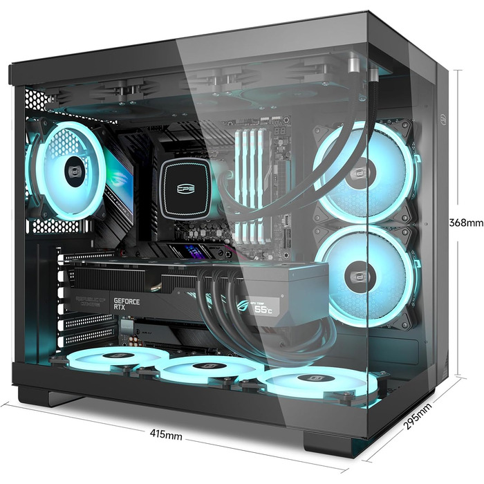 Корпус ПК Tower ATX C3T500 ARGB від PCCOOLER: 6 вентиляторів ARGB, підтримка RTX 40, подвійне скляне бокове вікно, чорний колір