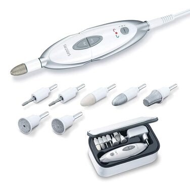 Електричний набір для манікюру та педикюру Sanitas SMA 35 (7 насадок), білий/сріблястий