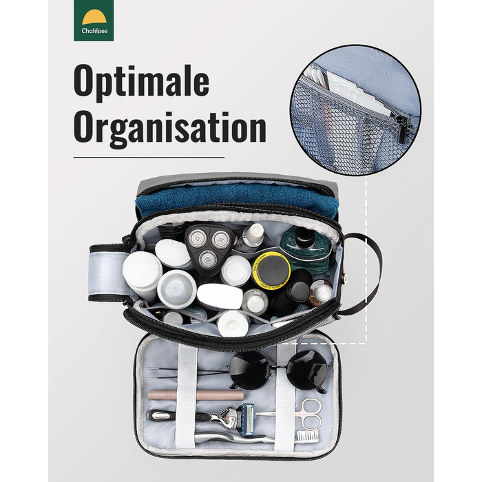 Чоловічий дорожній туалетний набір Kulturbeutel, водонепроникна косметичка з двома блискавками (сірий)