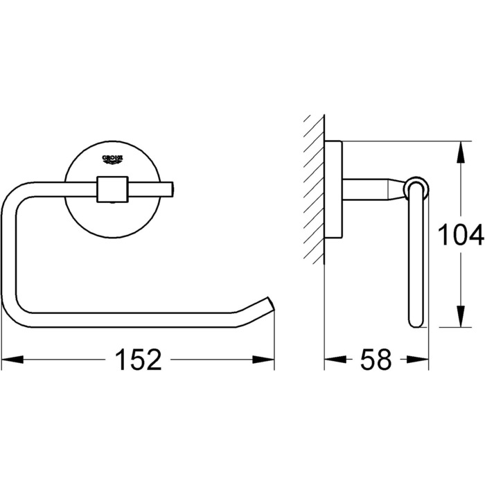 Essentials Toilet Brush Set & BAU Cosmopolitan Toilet Paper Holder (Material: Metal, concealed mounting, for drilling or gluing), Chrome, 40457001, Small