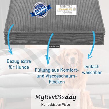 Лежанка для собак Visco L з матеріалом POSO-Cord, віскоеластична піна та ворсисті кульки, 40°C, 80 x 60 см (60x40 см, сірий)