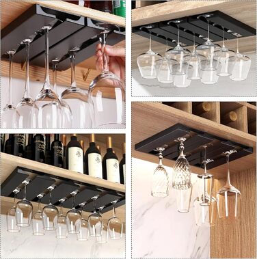 Кріплення для келихів вина, 2 шт., самоклеючі, без свердління, для кухні, бару, ресторану, готелю (чорний)