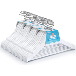 Дерев'яні вішалки для дитячого одягу Homewit, 24 шт. з вирізами для спідниць та штанів, 360° обертання, для дівчаток та хлопчиків, білі, 30 см