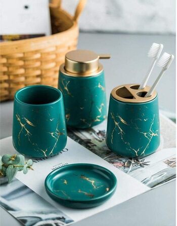 Набір аксесуарів для ванної кімнати з кераміки, 4 шт. (темно-зелений), набір для ванної кімнати, себорегулятор, тримач для зубних щіток, мильниця, мармурова текстура