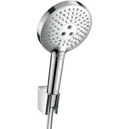 Hansgrohe Raindance Select S 120 Showerhead incl. showerhead holder, White/Chrome (3 spray patterns, set with 1.25m shower hose, Chrome)