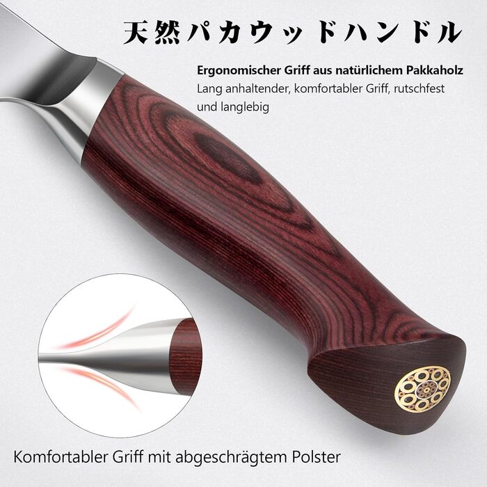 Ніж кухарський SANMEIHO Kochmesser 20 см, професійний, японський, сталь 10Cr15MoV (5 шарів), ручка Pakka-Wood, серія OKINAWA