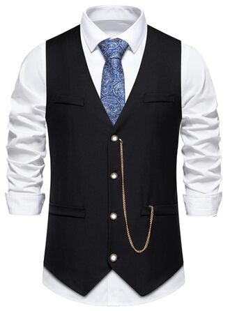 Чоловіча жилетка Miaikvs M111 чорного кольору, без рукавів, V-подібний виріз, для весілля, ділових зустрічей та повсякденного стилю