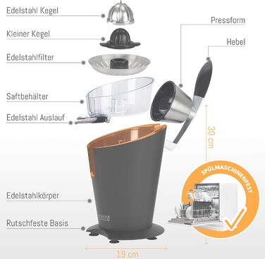 Електрична соковитискачка LEBENLANG 600W з нержавіючою сталею, без BPA | Висока продуктивність | Для цитрусових (апельсини, лимони) | Чорний