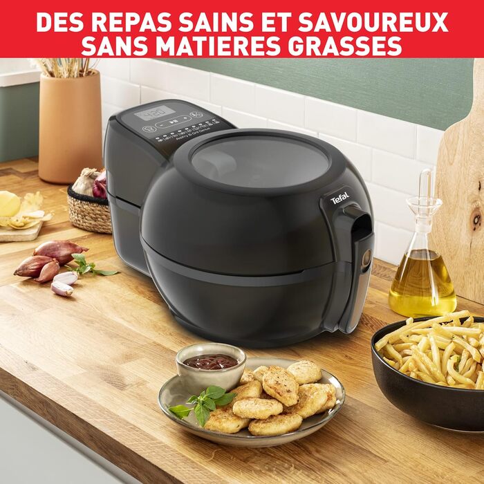 Аерофритюрниця Tefal ActiFry Genius FZ7758 з грилем, 1,2 кг, автоматичне перемішування, 9 програм, здорове смаження без олії, цифрова книга рецептів, чорна