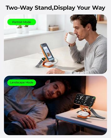 Зарядний пристрій 3-в-1 LULULOOK Ultra Kompakt Qi2.2 25W, MagSafe для iPhone 17/16, Apple Watch, AirPods, GaN 45W, помаранчевий