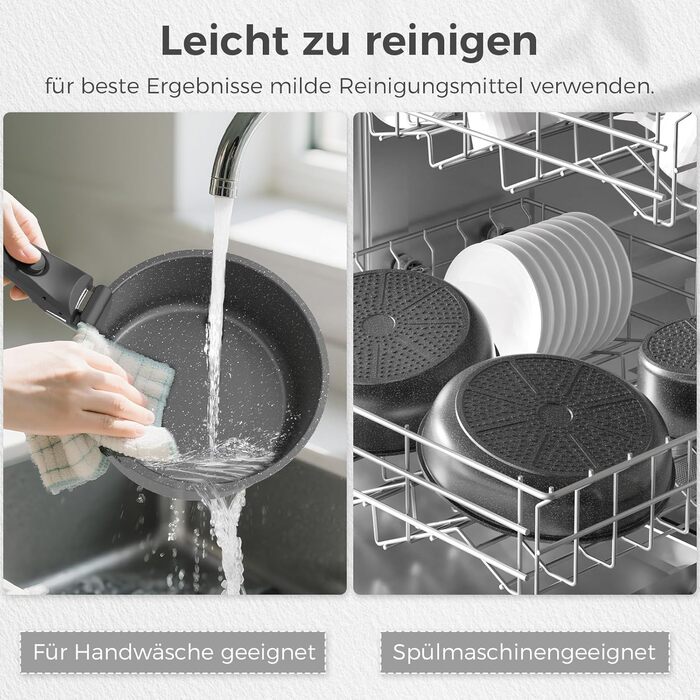 Набір кухонного посуду YASHE 15 предметів: каструлі та сковорідки з гранітно-посудовій поверхні, знімні ручки, складаний, легко миється, сумісний з індукцією, газом та склокерамікою, білий (сірий)