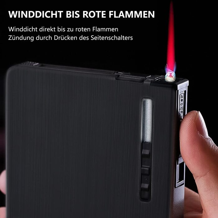 Елегантне Zigarettenetui з запальничкою CAM2, автоматичне витягування, вміщує 20 сигарет, чорний, з металевим малюнком