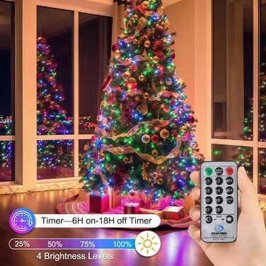 Гірлянда святкова LED 10 метрів, 100 світлодіодів, з пультом дистанційного керування, 8 режимів, вологостійка, для декору саду, вечірки, тераси, балкону (багатокольорова)