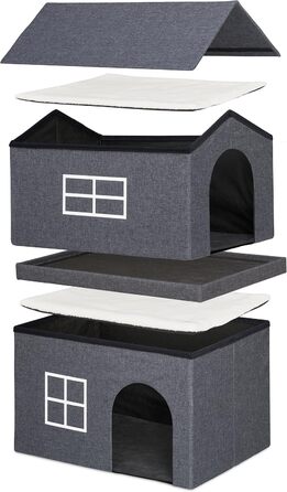 Кіт Будинок Relaxdays з тканини, кіт-печера з 2 входами, 71,5 x 62,5 x 44 см, складаний, темно-сірий