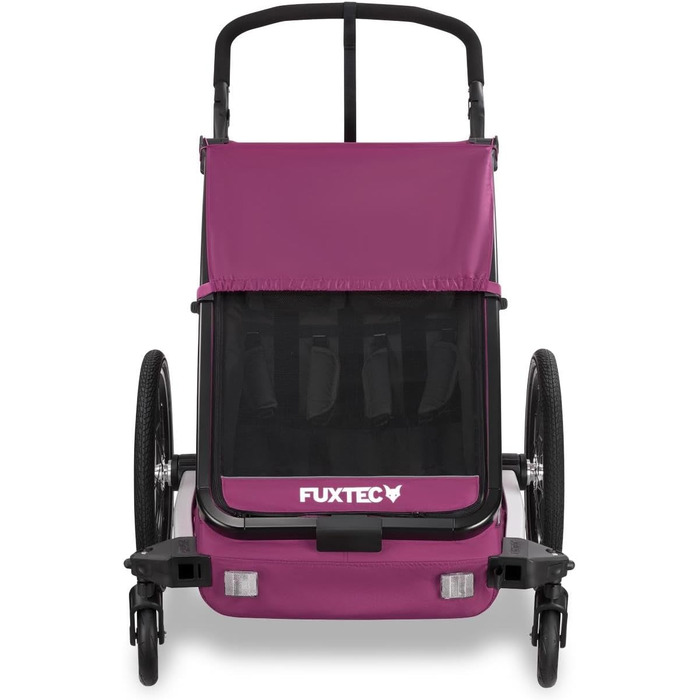 Фуктек Причіп для велосипеда Sportfux на 2 місця, з сумкою, світловідбивачами, ручкою-штовхачем, захистом від дощу та сонця, складний, фіолетовий FX-FA1
