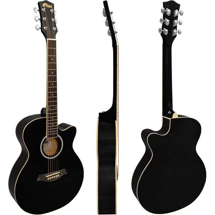 Акустична гітара TIGER ACG1-BK з металевими струнами, чорна, з повною верхньою часткою, для початківців