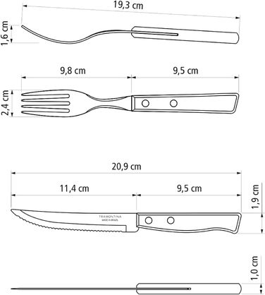 Tramontina TRADICIONAL Cutlery Set for 6 Persons, 24-Piece, Steak Cutlery, Serrated Steak Knives, Dinner Forks, Dinner Spoons, Coffee Spoons, Natural Wood Handles