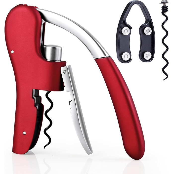 Drincarier Professional Bottle Opener, Zinc Alloy, with Lever, Corkscrew, with Foil Cutter, Waiter Knife/Bunny, Red