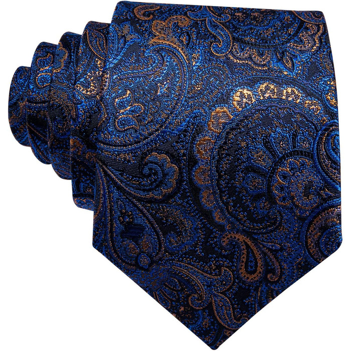 Краватка з шовковим візерунком пейслі, комплект з кишеньковим хустинкою та застібкою для краватки Barry.Wang, 3 шт., блакитно-золотий колір, для урочистих заходів та весілля